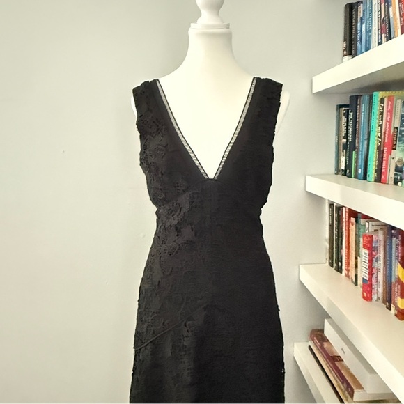 REISS Black Barbara Lace Midi Dress Size 4 - Picture 6 of 15